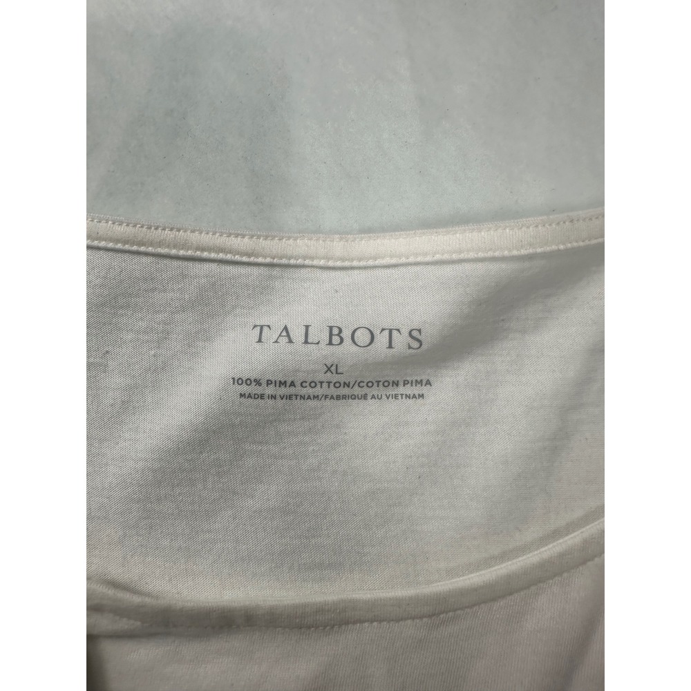 Talbots Women's XL White Pima Cotton Top Tie Neck Short Sleeve Tee - Picture 3 of 4